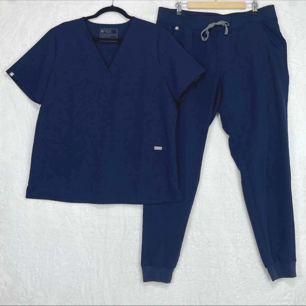 FIGS Scrub Set Womens Navy Casma Top XL HW Zamora Jogger Pants XLT